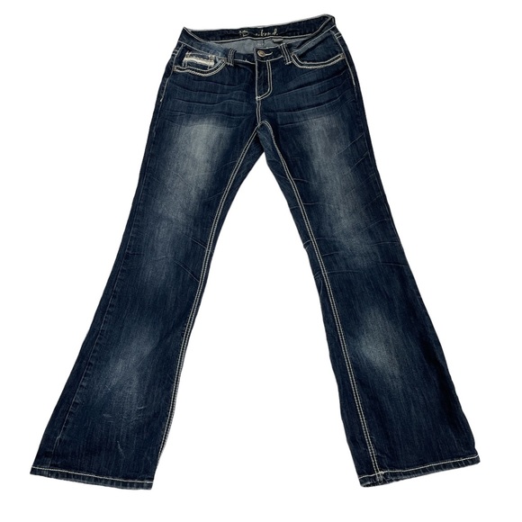 {New Direction} ND Weekend Embellished Flare Jeans Pocket Flap 10 Contrast - Picture 2 of 10